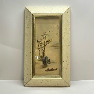 vintage mcm japanese seasons print white gold frame 12x7 inch